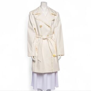 st. john trench coat double-breasted ruffle accent cream quiet luxury size S